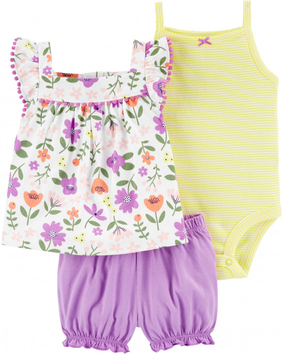 3-Piece Floral Little Short Set