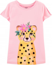 Floral Leopard Split Shoulder Jersey Tee