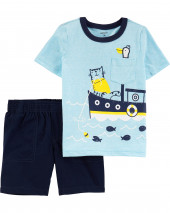 2 Parça Qayıq Qar İplik Tee & Poplin Şort