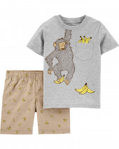 2 Dəst Meymun Tee və Poplin Qısa Sortik