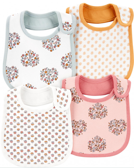 4-Pack Floral Teething Bibs