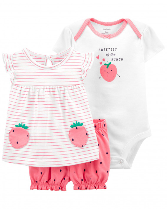3-Piece Strawberry Little Short Set