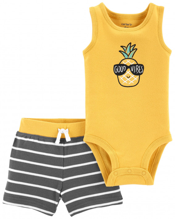 2-Piece Pineapple Bodysuit & Short Set