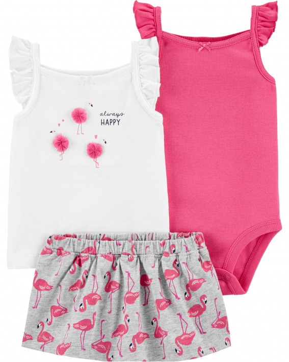 3-Piece Flamingo Little Skort Set