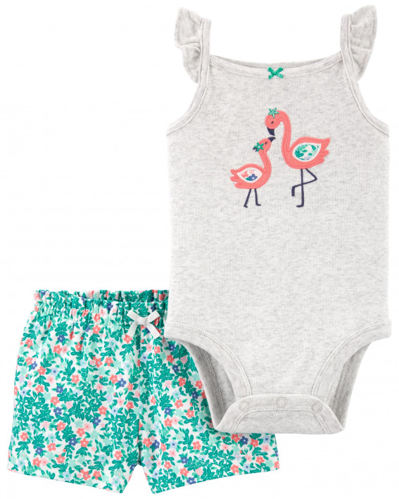 2-Piece Flamingo Bodysuit & Short Set