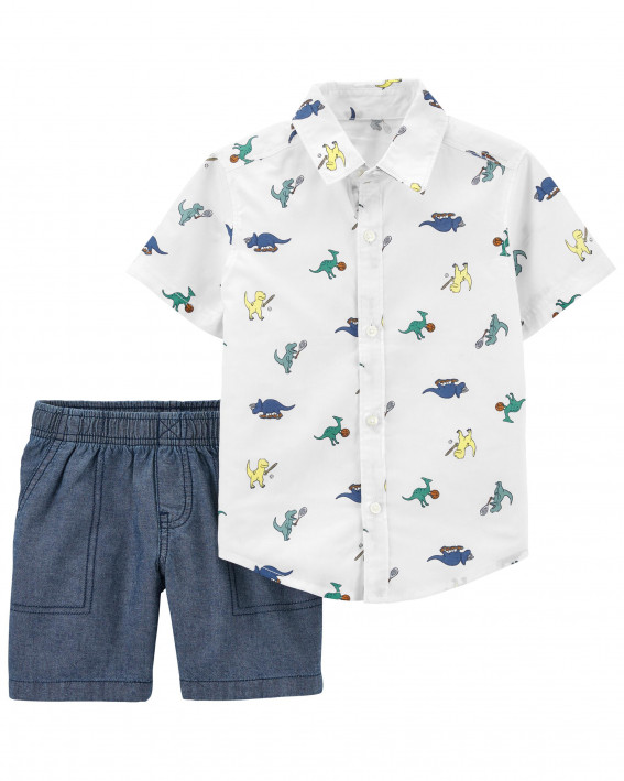 2-Piece Button-Front Shirt & Short Set