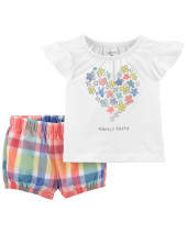 2-Piece Floral Tee & Plaid Short Set