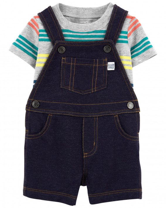 2-Piece Tee & Knit Denim Shortalls