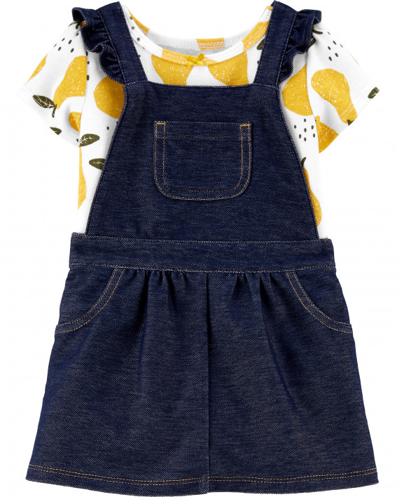 2-Piece Pear Bodysuit & Knit Denim Skirtall Set