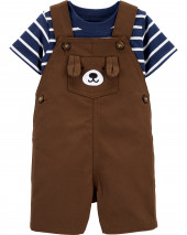 2-Piece Striped Tee & Bear Shortalls Set