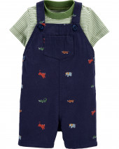 2-Piece Striped Tee & Animal Shortall Set