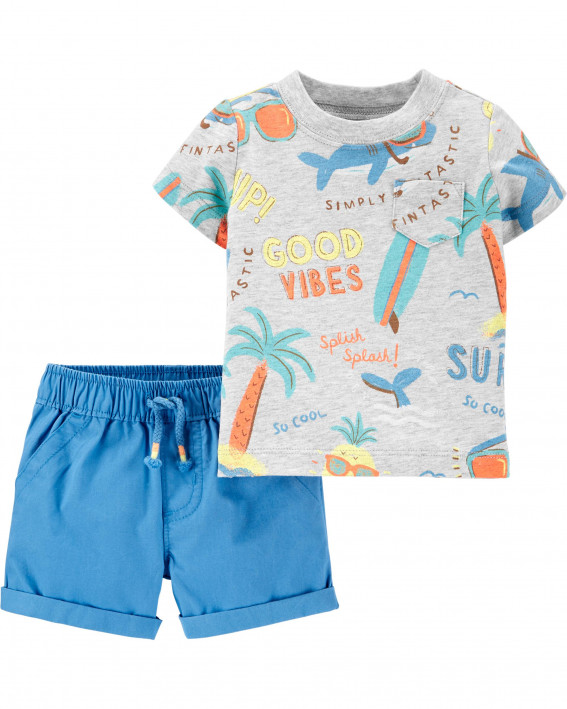 2-Piece Beach Tee & Poplin Short Set