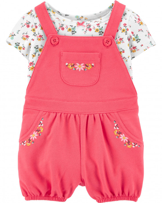 2-Piece Floral Tee & Shortalls Set