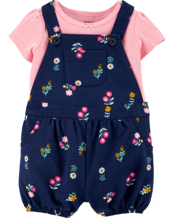 2-Piece Tee & Floral Shortalls Set
