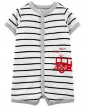 Striped Snap-Front Romper