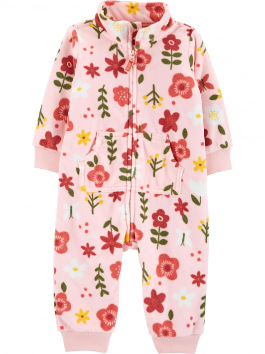 Floral Zip-Up Fleece Jumpsuit