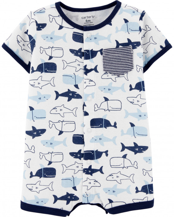 Sharks Snap-Up Cotton Romper