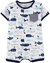 Sharks Snap-Up Cotton Romper