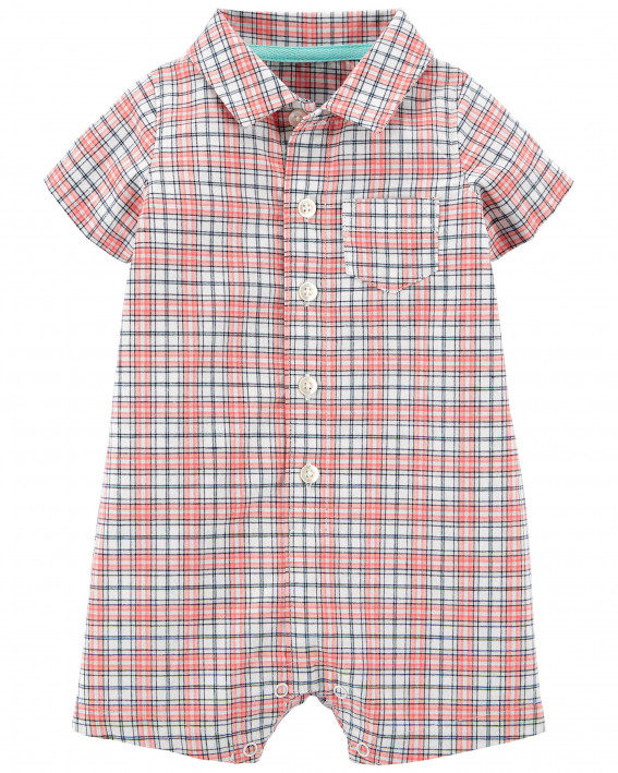 Plaid Button-Front Romper