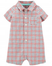Plaid Button-Front Romper