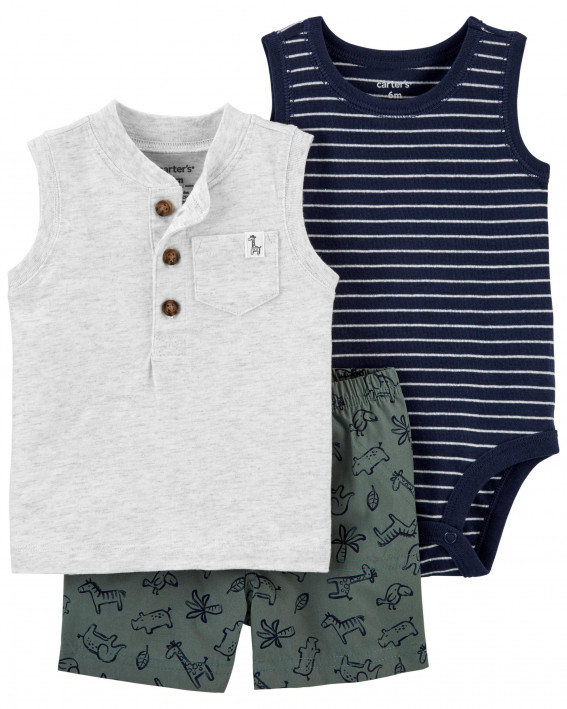 3-Piece Henley Little Short Set