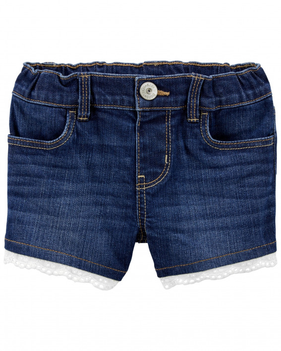 Eyelet Trim Stretch Denim Shorts