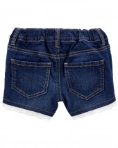 Eyelet Trim Stretch Denim Shorts