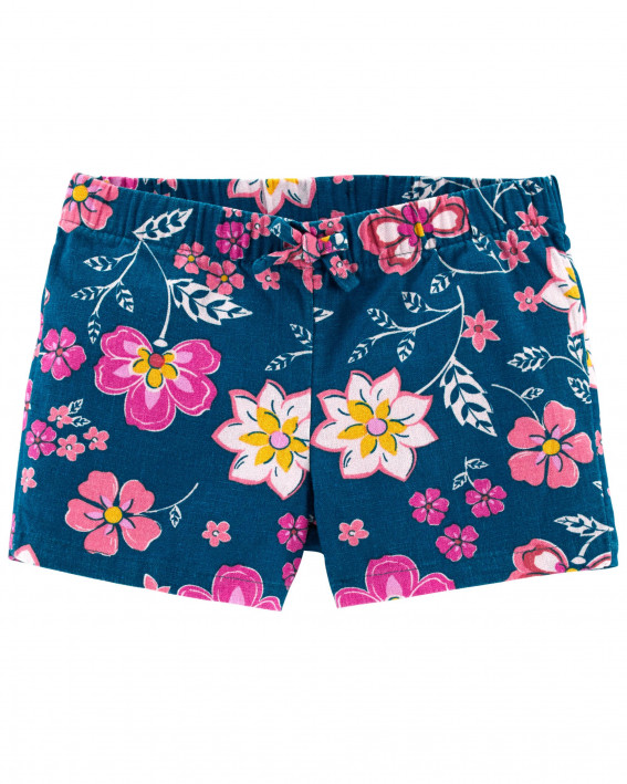 Floral Pull-On Linen Shorts