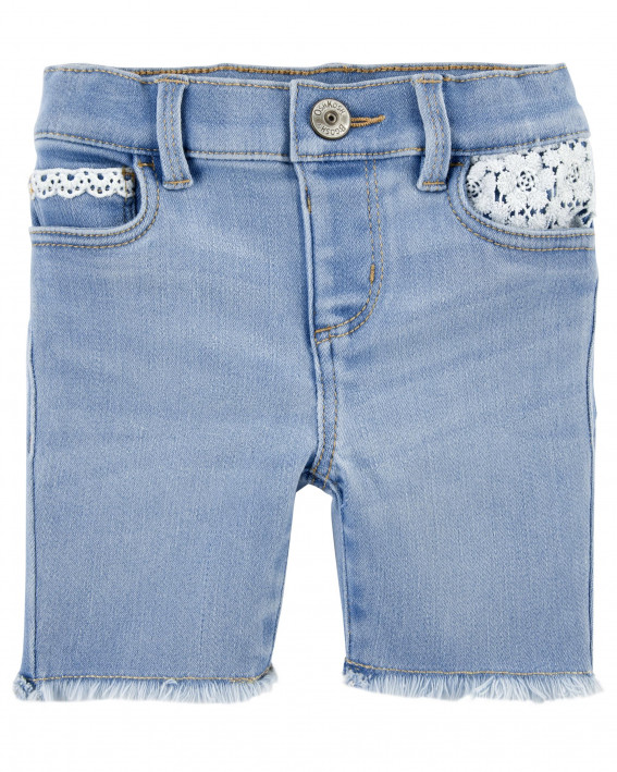 Eyelet Trim Stretch Denim Shorts