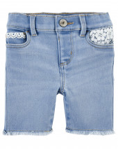 Eyelet Trim Stretch Denim Shorts