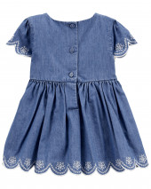 Qara delikli bəzəkli Pileli Denim Don  Джинсовое платье со складками и зубчатыми проушинами