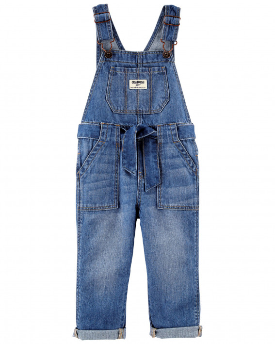 Denim Tie-Belt Overalls