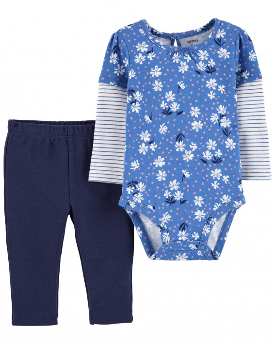 2-Piece Floral Layered-Look Bodysuit Pant Set