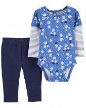 2-Piece Floral Layered-Look Bodysuit Pant Set