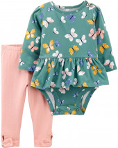 2-Piece Butterfly Peplum Bodysuit Pant Set