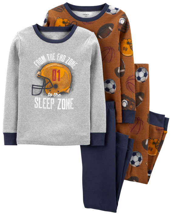 4-Piece Football 100% Snug Fit Cotton PJs