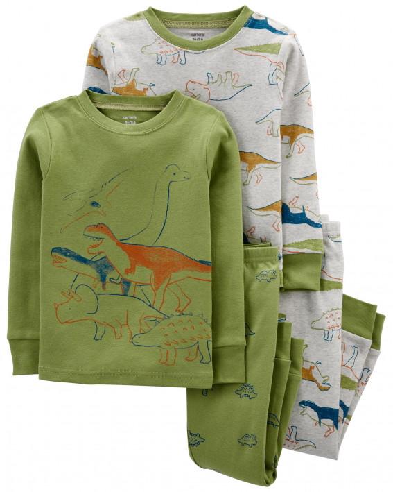 4-Piece Dinosaur 100% Snug Fit Cotton PJs