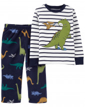 2-Piece Dinosaur Loose Fit Cotton & Fleece PJs