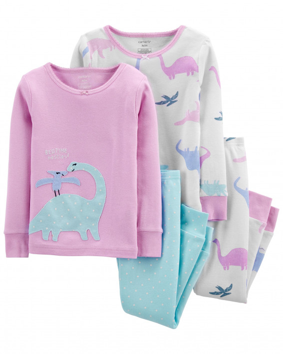4-Piece Dinosaur 100% Snug Fit Cotton PJs
