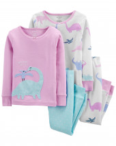 4-Piece Dinosaur 100% Snug Fit Cotton PJs