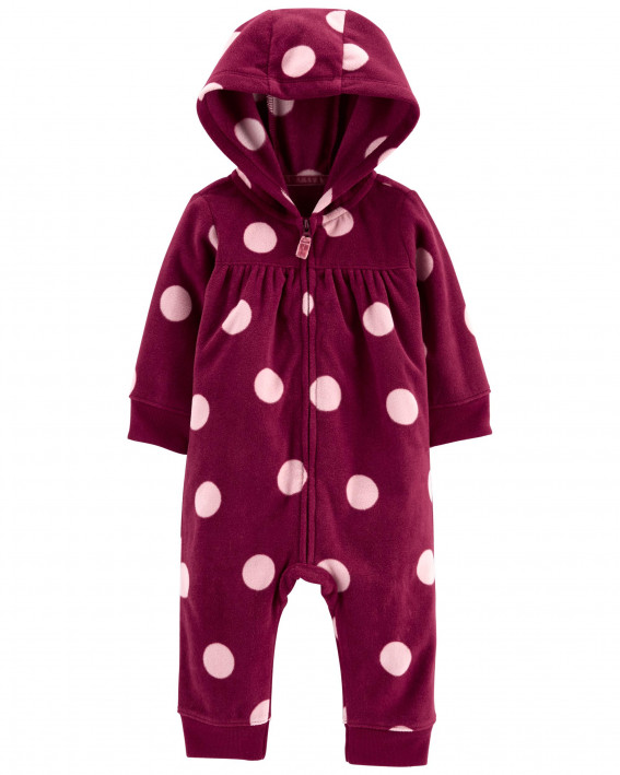 Polka Dot Zip-Up Fleece Jumpsuit