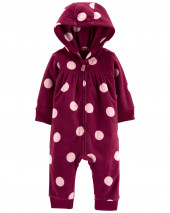 Polka Dot Zip-Up Fleece Jumpsuit