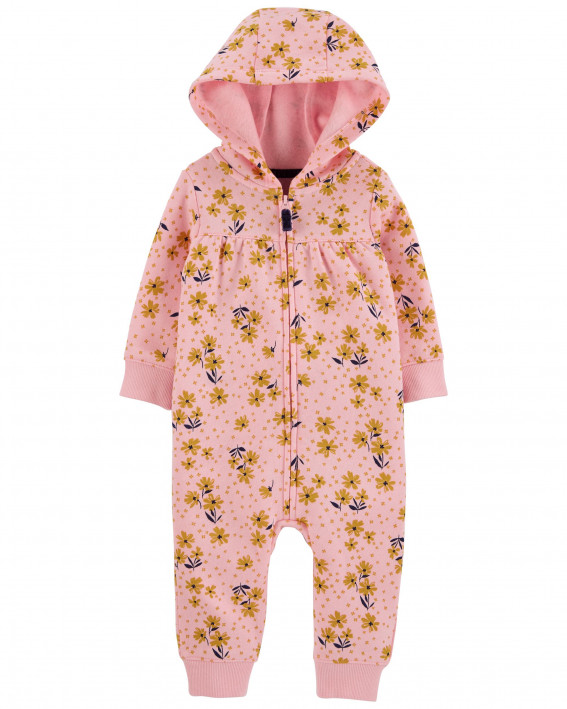 Floral Zip-Up Fleece Jumpsuit