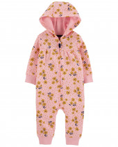 Floral Zip-Up Fleece Jumpsuit