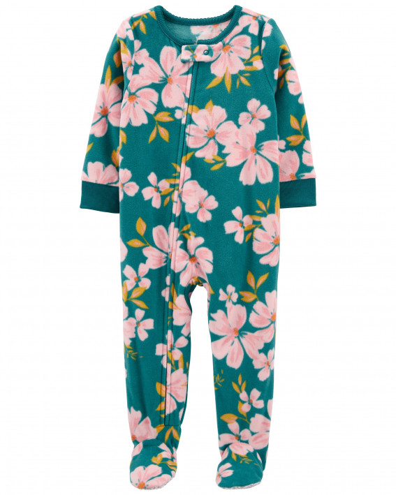 1-Piece Floral Fleece Footie PJs