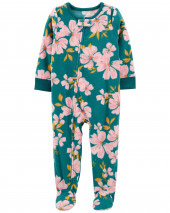 1-Piece Floral Fleece Footie PJs