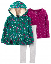 3-Piece Floral Fleece Cardigan Set