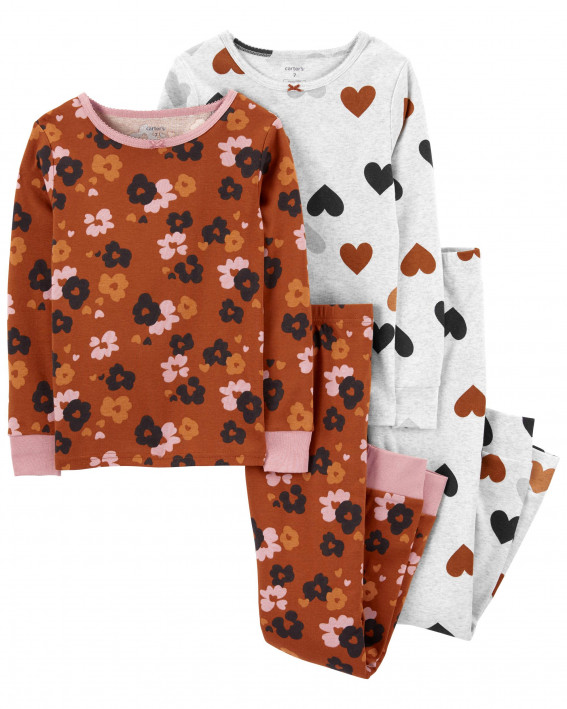4-Piece Floral Heart 100% Snug Fit Cotton PJs