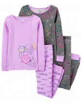 4-Piece Space Hearts 100% Snug Fit Cotton PJs