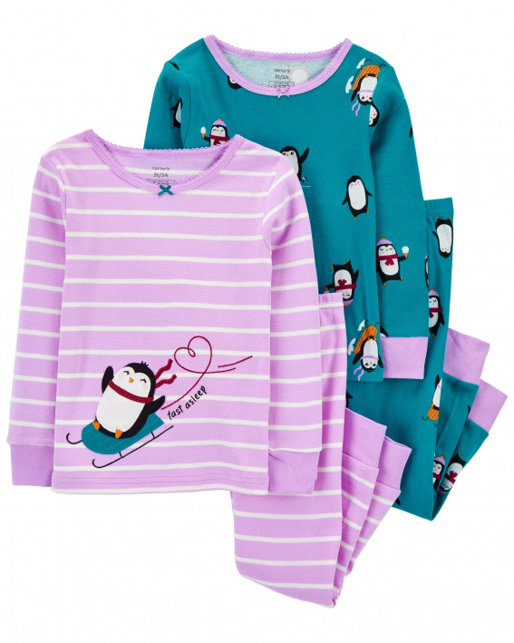 4-Piece Penguin 100% Snug Fit Cotton PJs